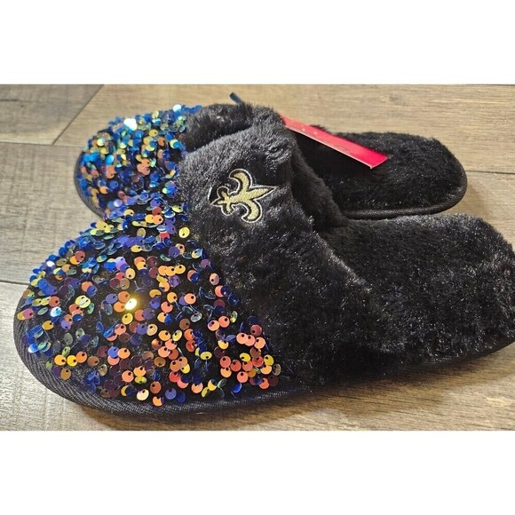 New Orleans Saints NFL Football Sequin Slippers NEW - Picture 4 of 6